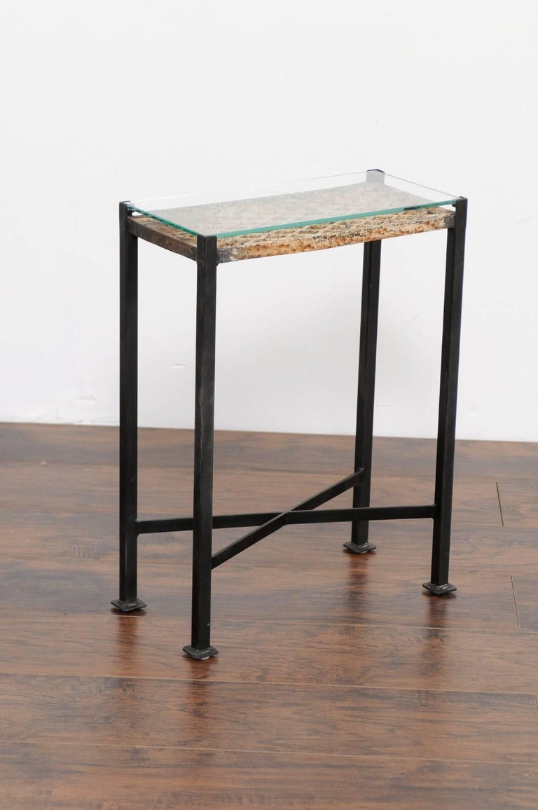 Small Drink Table Made from 1920s French Decorative Iron Panel on