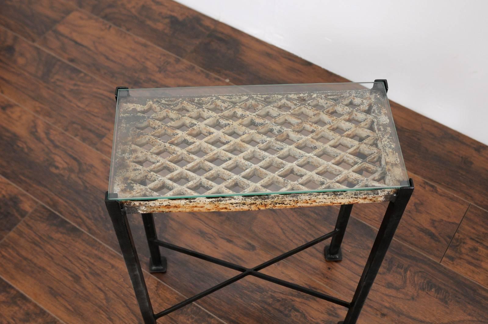 Small Drink Table Made from 1920s French Decorative Iron Panel on Custom Base In Good Condition In Atlanta, GA
