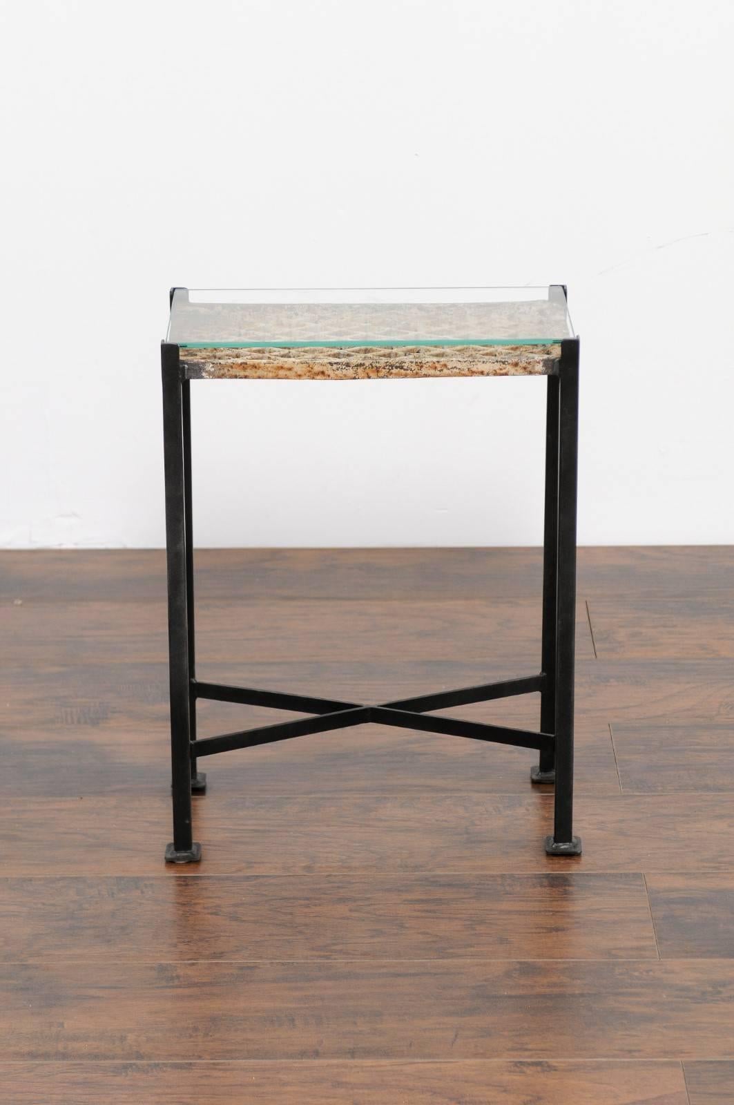 20th Century Small Drink Table Made from 1920s French Decorative Iron Panel on Custom Base