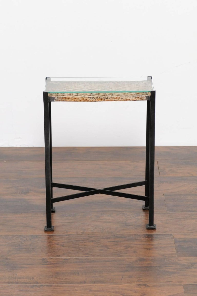 Small Drink Table Made From 1920s French Decorative Iron Panel On