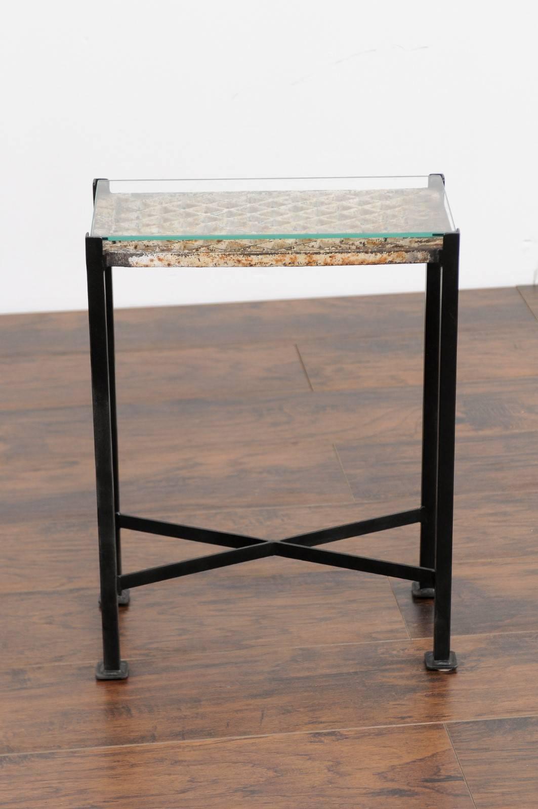 Small Drink Table Made from 1920s French Decorative Iron Panel on Custom Base 2