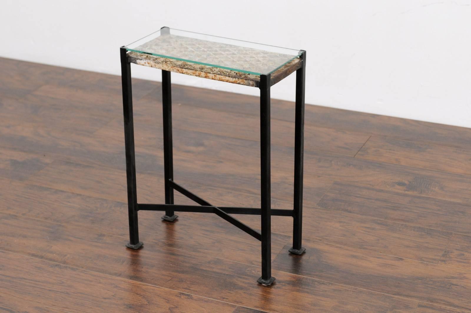 Small Drink Table Made from 1920s French Decorative Iron Panel on Custom Base 3
