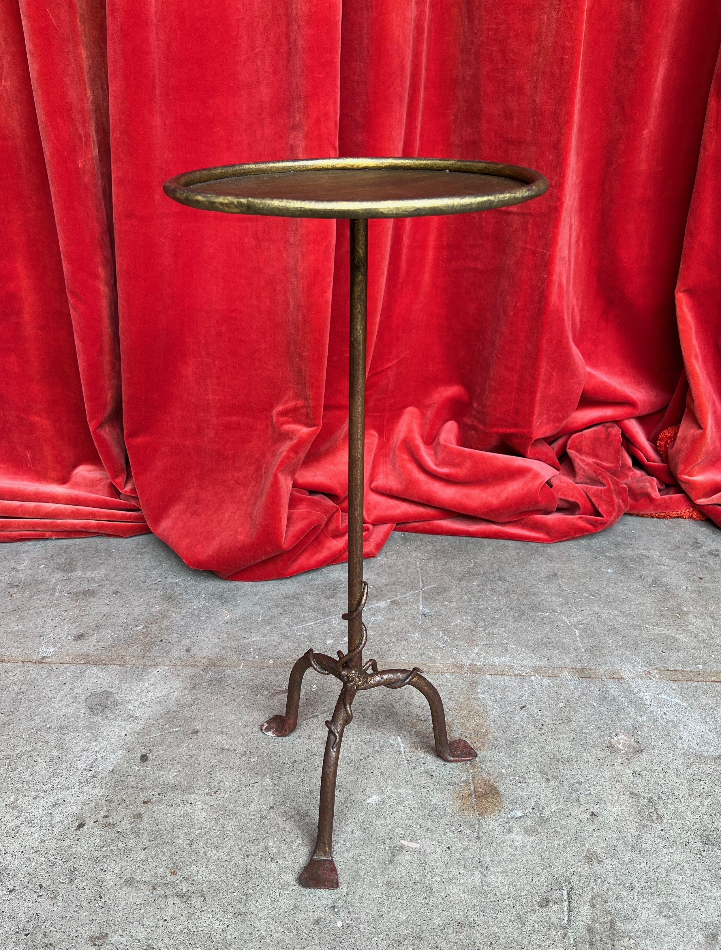 Metal Small Drinks Table on a Tripod Base with Decorative Detail on the Base