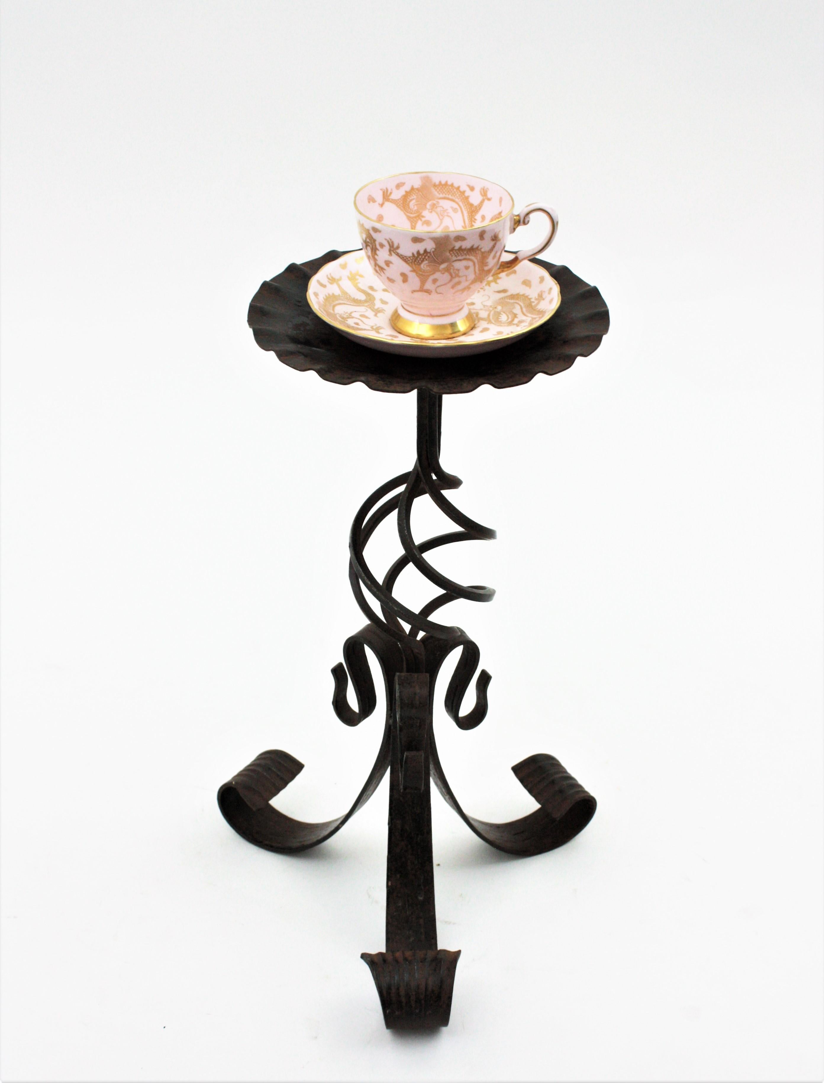 Gothic Small Drinks Table / Side Table / Martini Table in Wrought Iron For Sale
