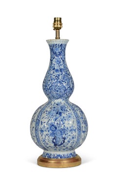 Small Dutch Delft Blue and White Double Gourd Table Lamp
