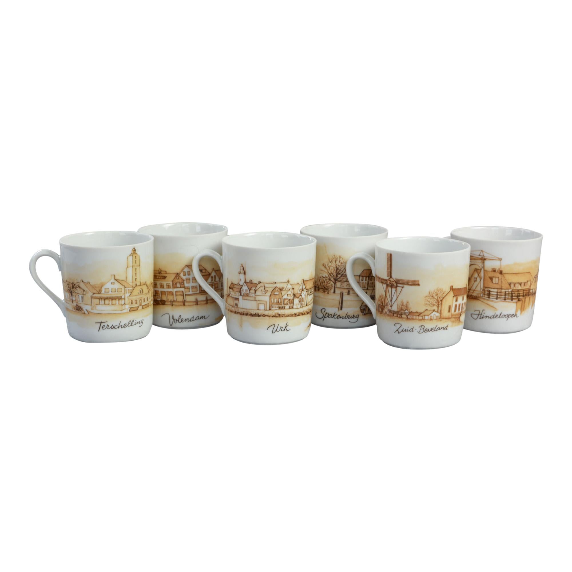 Small Dutch Souvenir Costume Echt Beiers Porcelain Set of 6 Cups For Sale