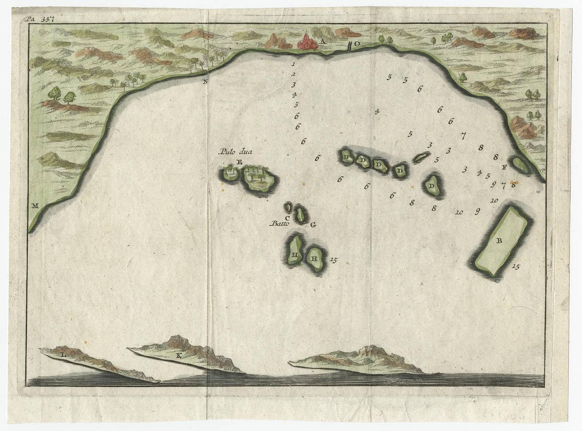 Small Early 18th Century Map of Banten Bay on the Island Java, Indonesia, c.1725