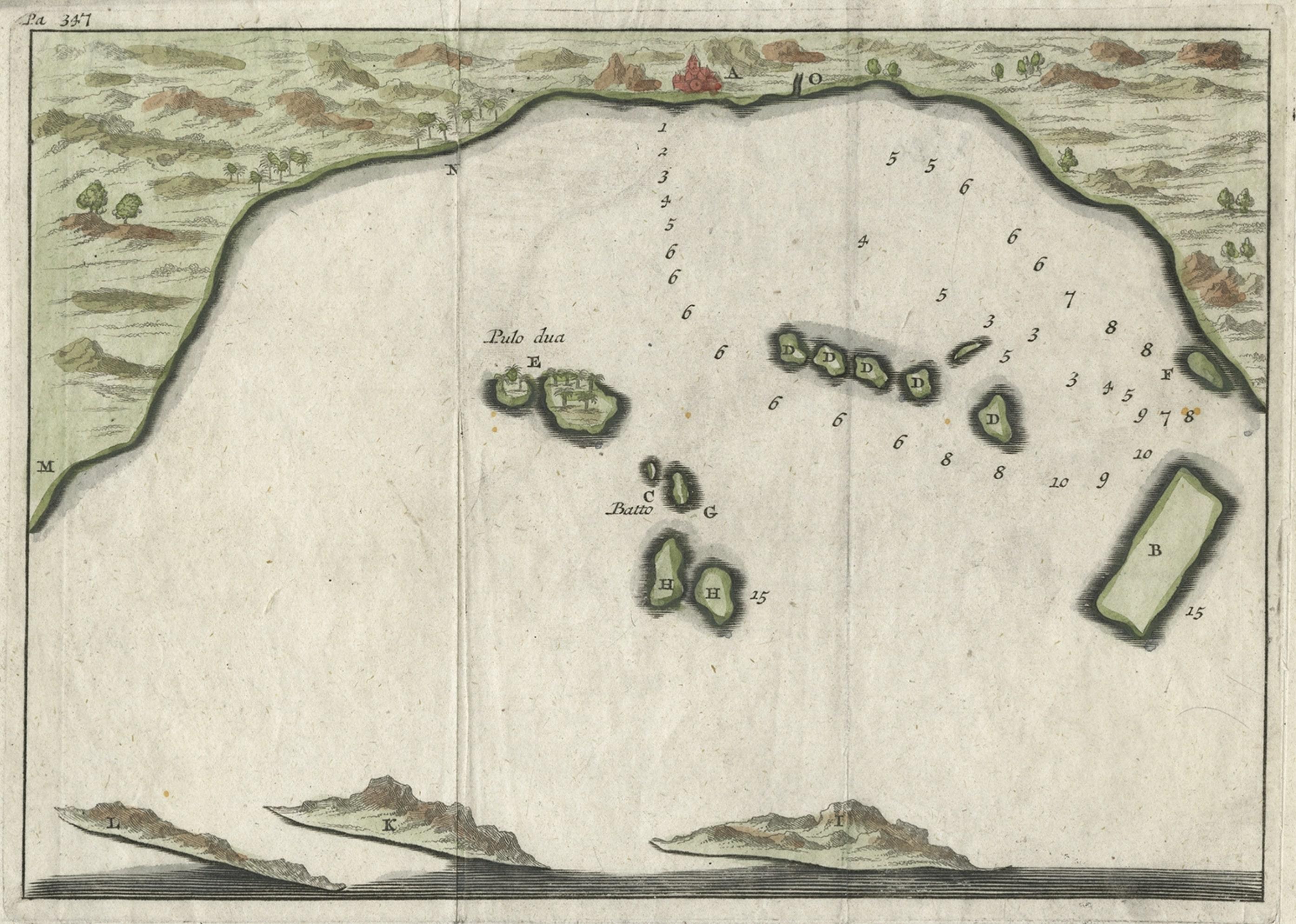 Petite carte du début du 18e siècle de la baie de Banten sur l'île de Java, Indonésie, vers 1725 Bon état - En vente à Langweer, NL