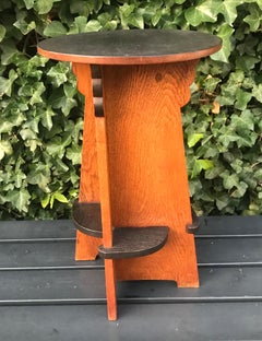 Small Size  Early 1900s Arts & Crafts Oak Table / Plant Stand with Circular Top