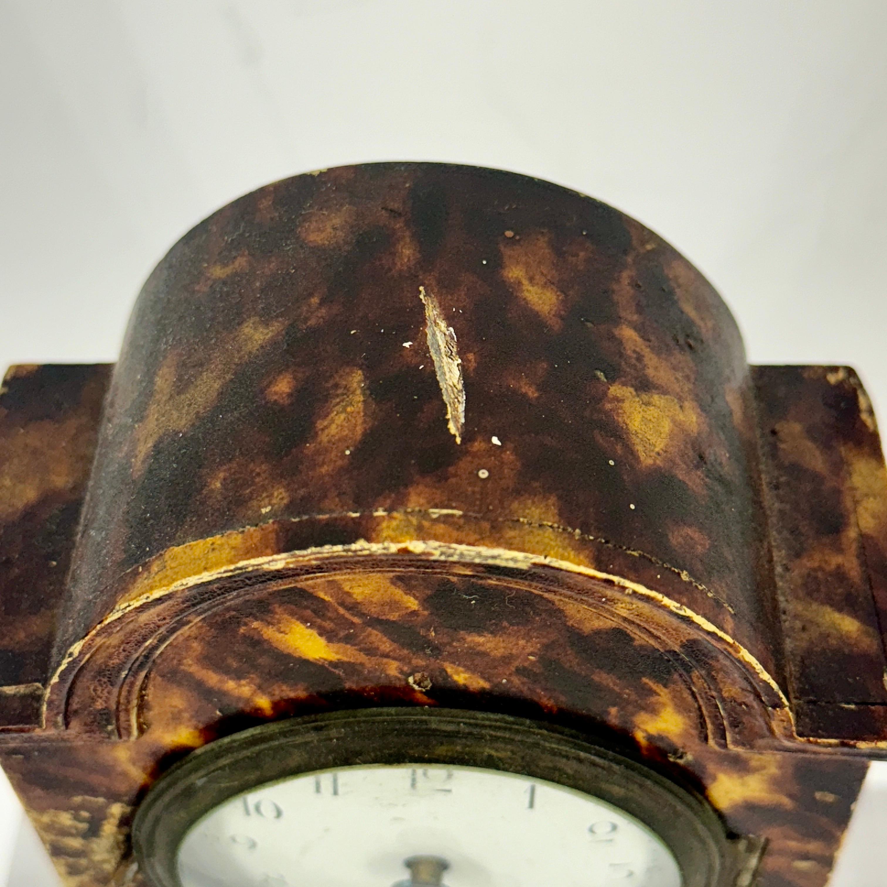 Small Early 1900's French Faux Tortoiseshell Table Clock  For Sale 3