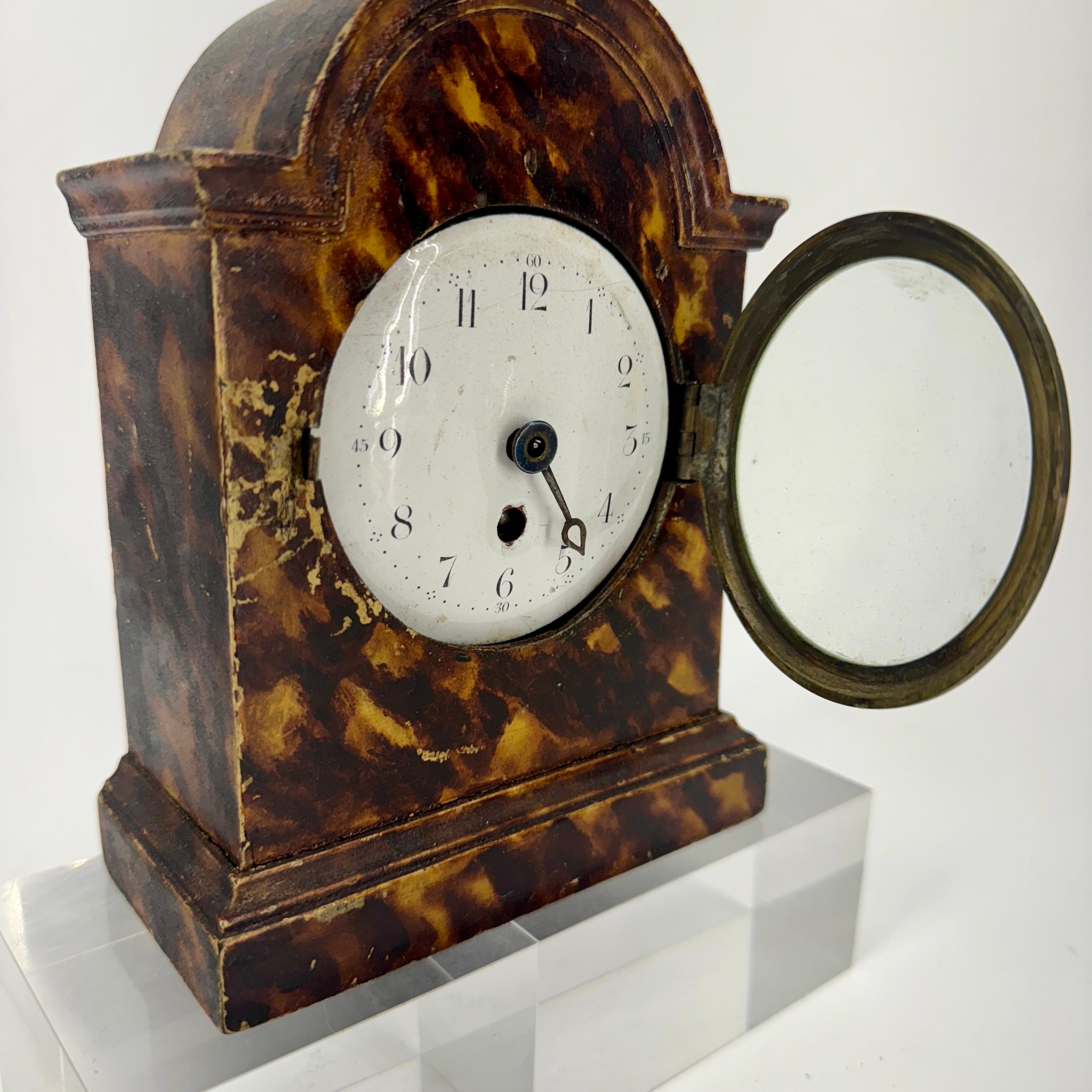 Small Early 1900's French Faux Tortoiseshell Table Clock  For Sale 7