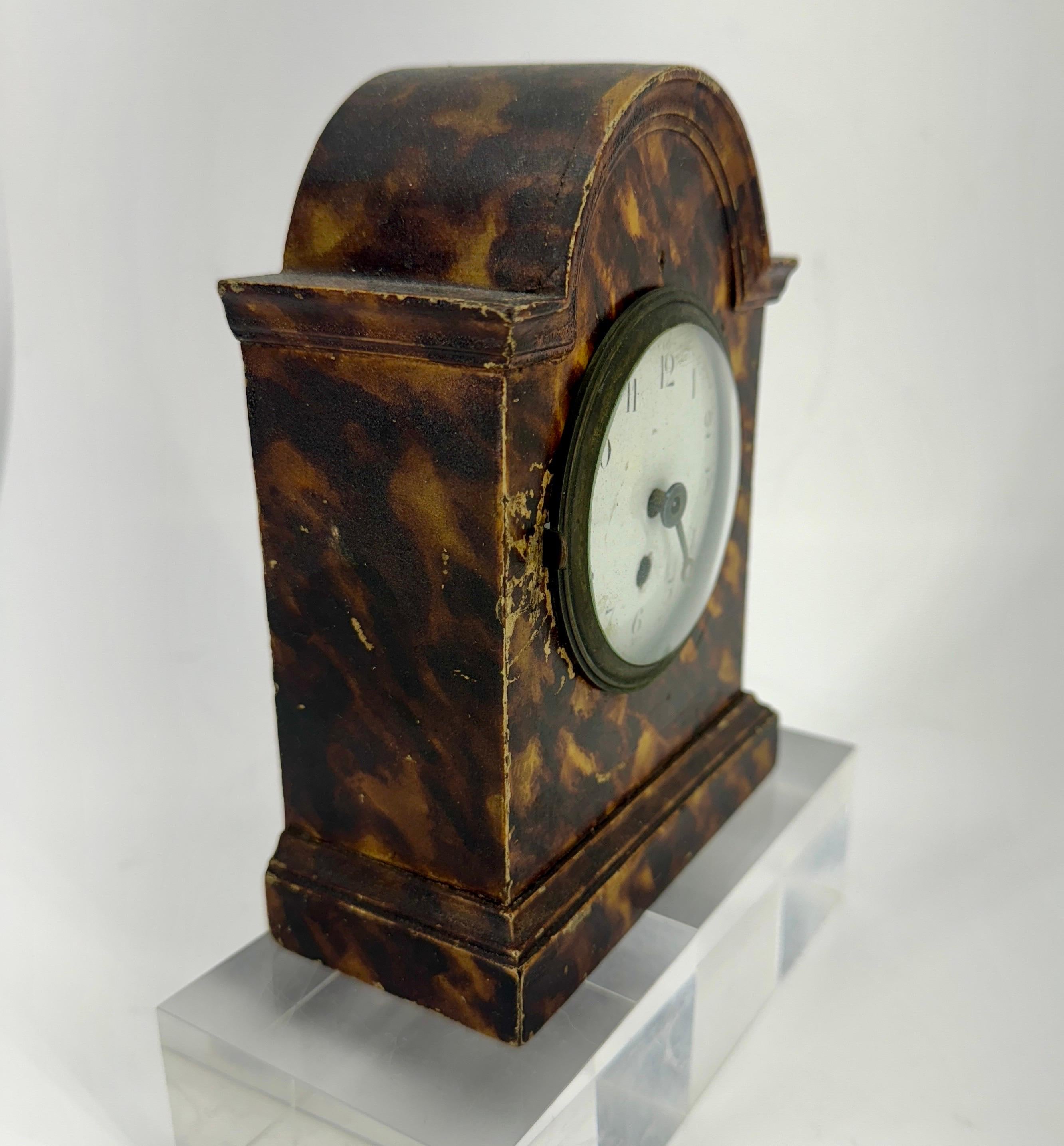 20th Century Small Early 1900's French Faux Tortoiseshell Table Clock  For Sale