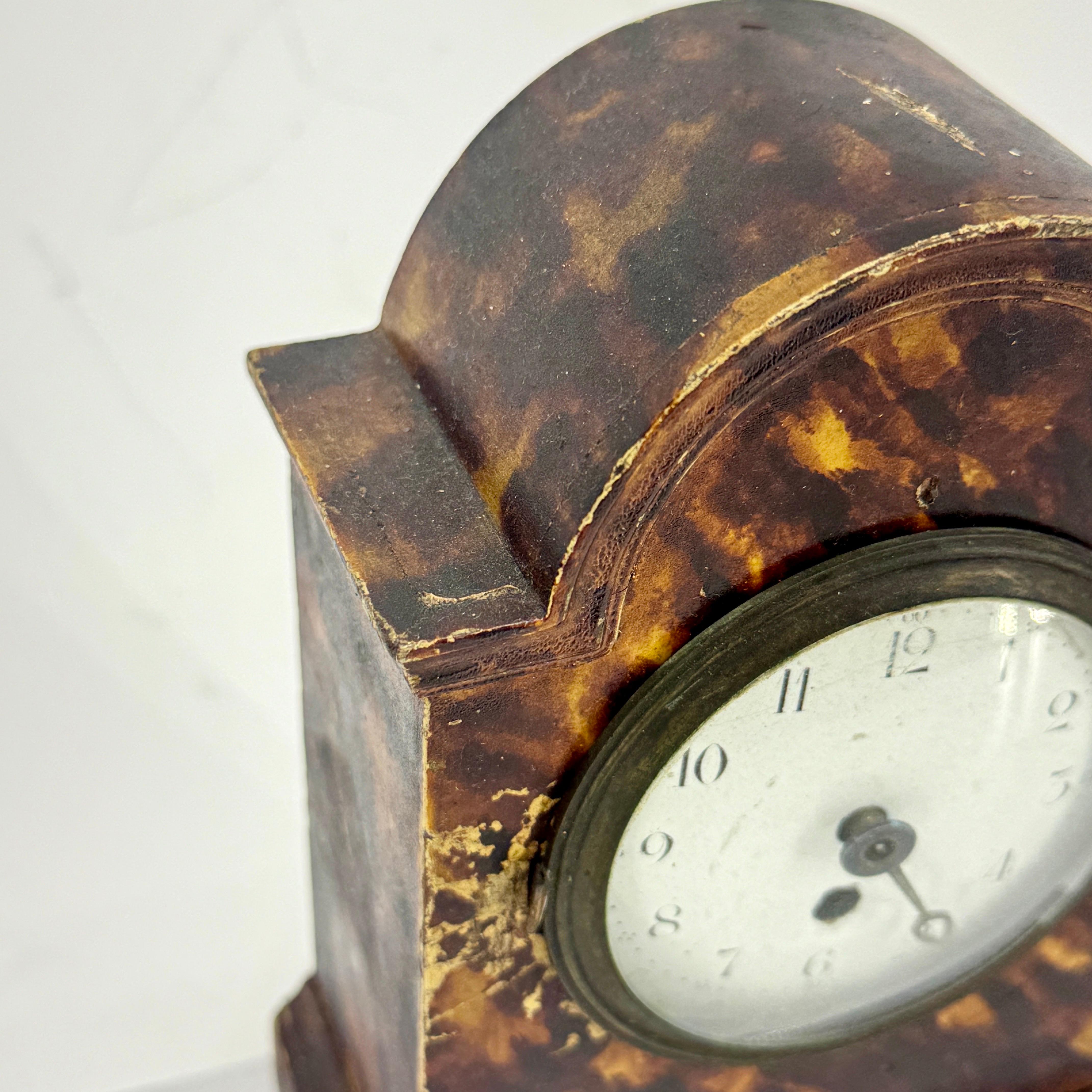 Small Early 1900's French Faux Tortoiseshell Table Clock For Sale 1
