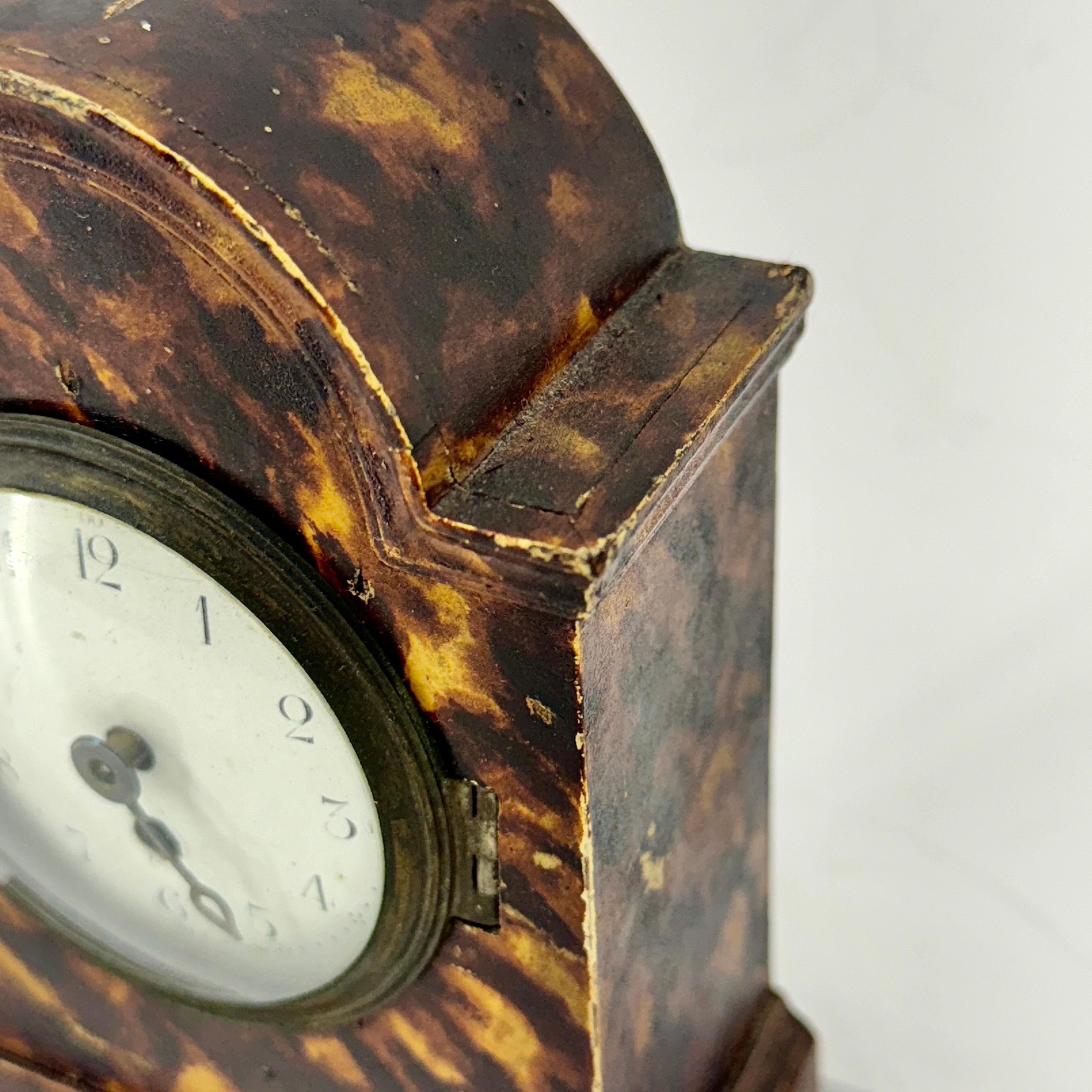Small Early 1900's French Faux Tortoiseshell Table Clock  For Sale 2