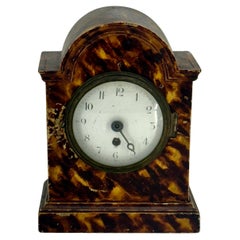 Used Small Early 1900's French Faux Tortoiseshell Table Clock 