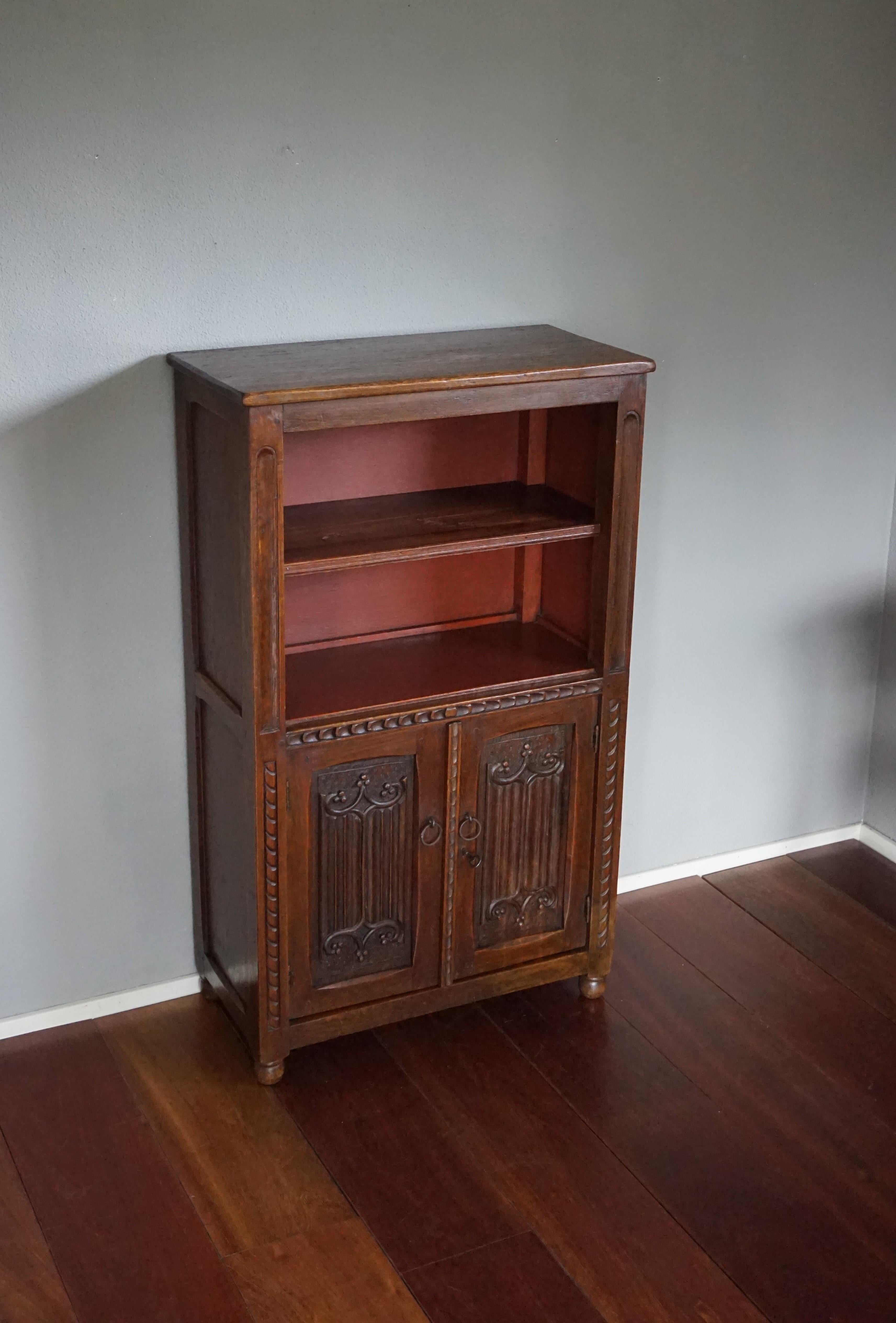 Small Early 1900s Gothic Revival Oak Monastery Bookcase for Books and
