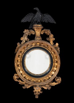 Small Early 19th Century Carved Gesso and Giltwood Federal Convex Mirror