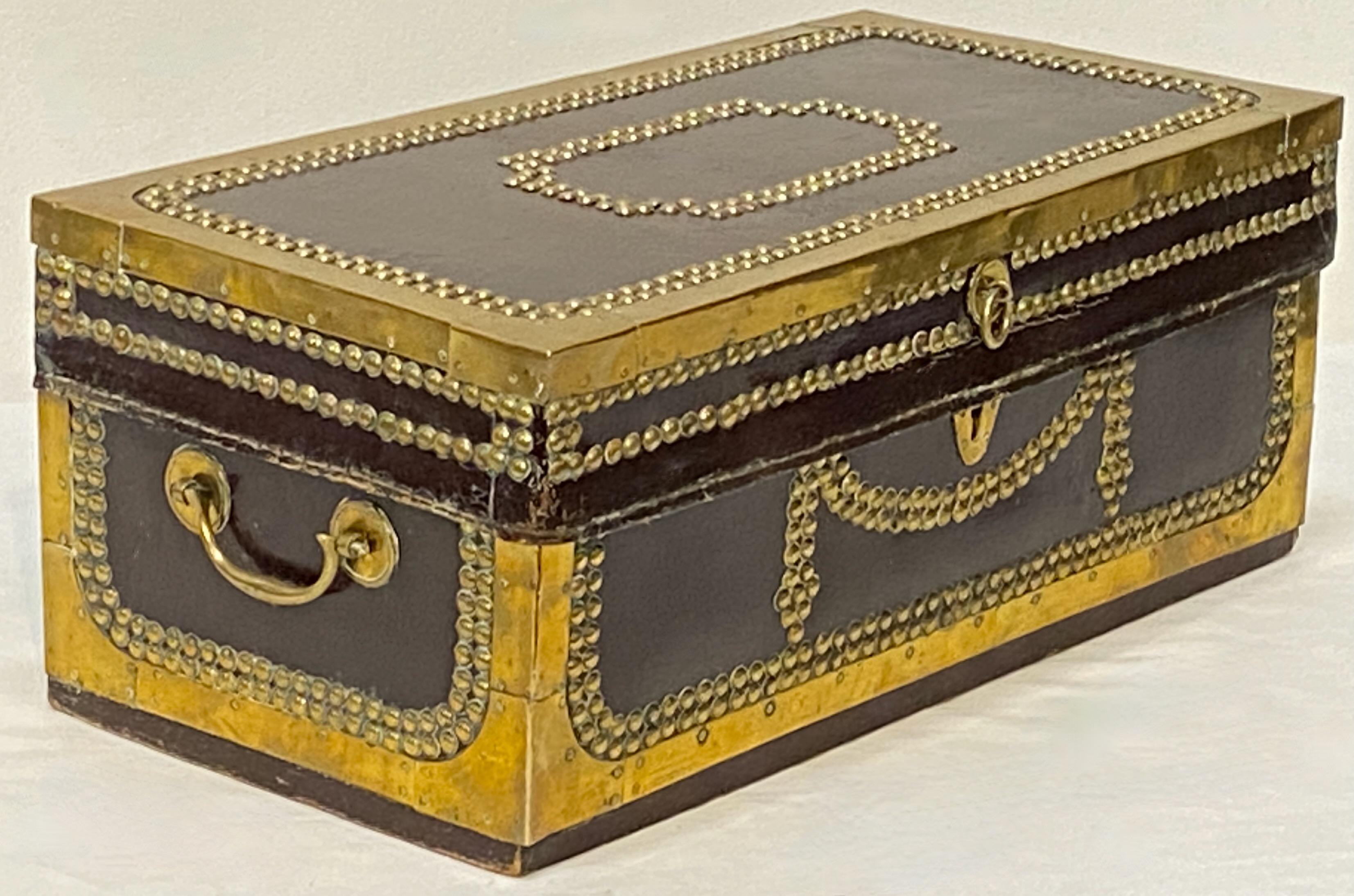 Small Early 19th Century Chinese Export Leather and Brass Camphor Wood Trunk 1