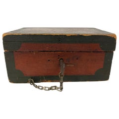 Antique Small Early 19th Century Folk Art Red and Black Painted Wood Box