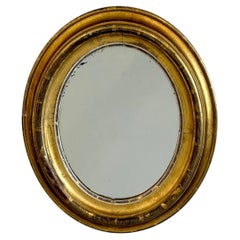 Small Early 19th Century French Gold Gilt Wood Oval Wall Mirror