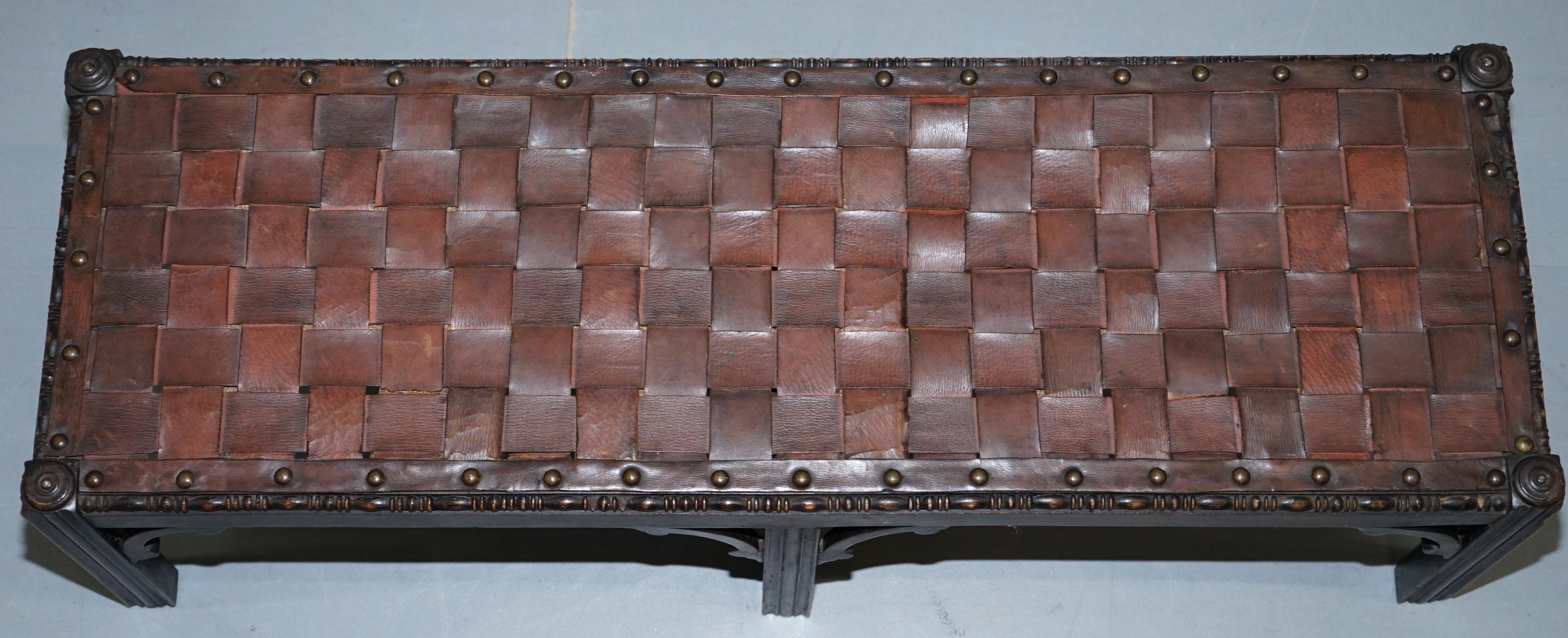 woven leather footstool