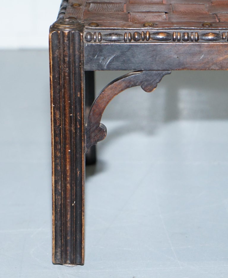 Small Early 19th Century Leather Woven Bench Style ...