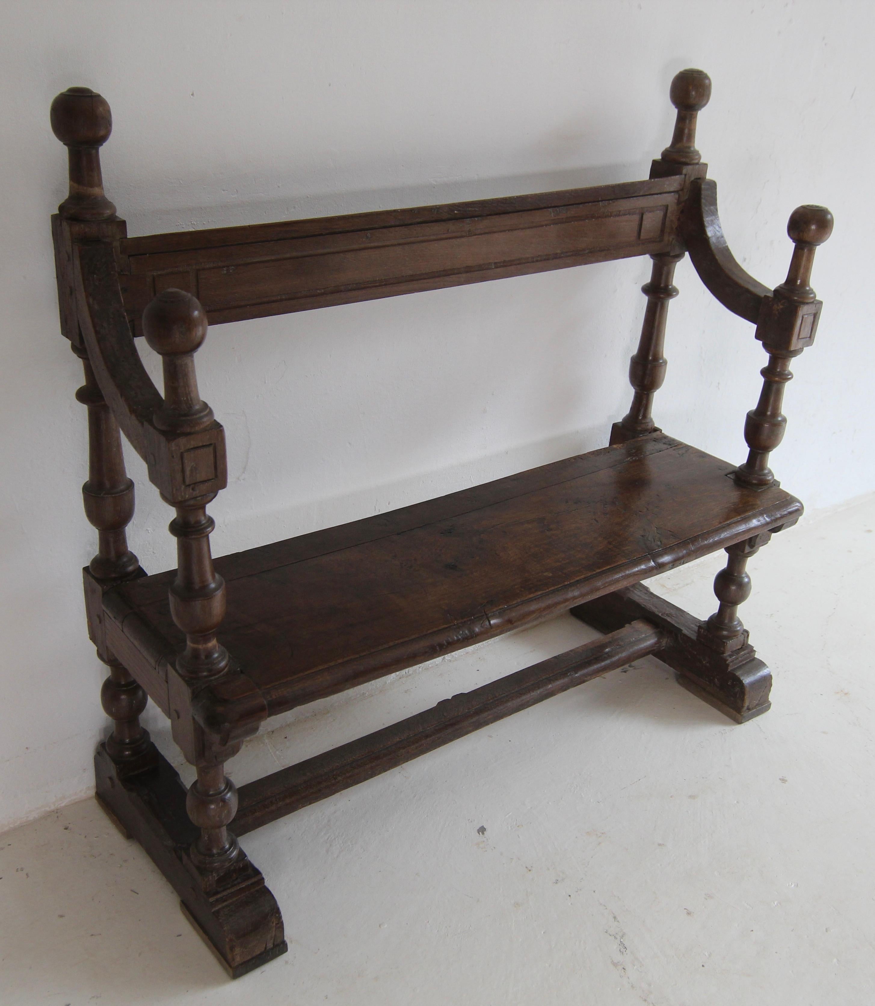 Small Early 19th Century Rustic Oak Church Pew or Bench 7