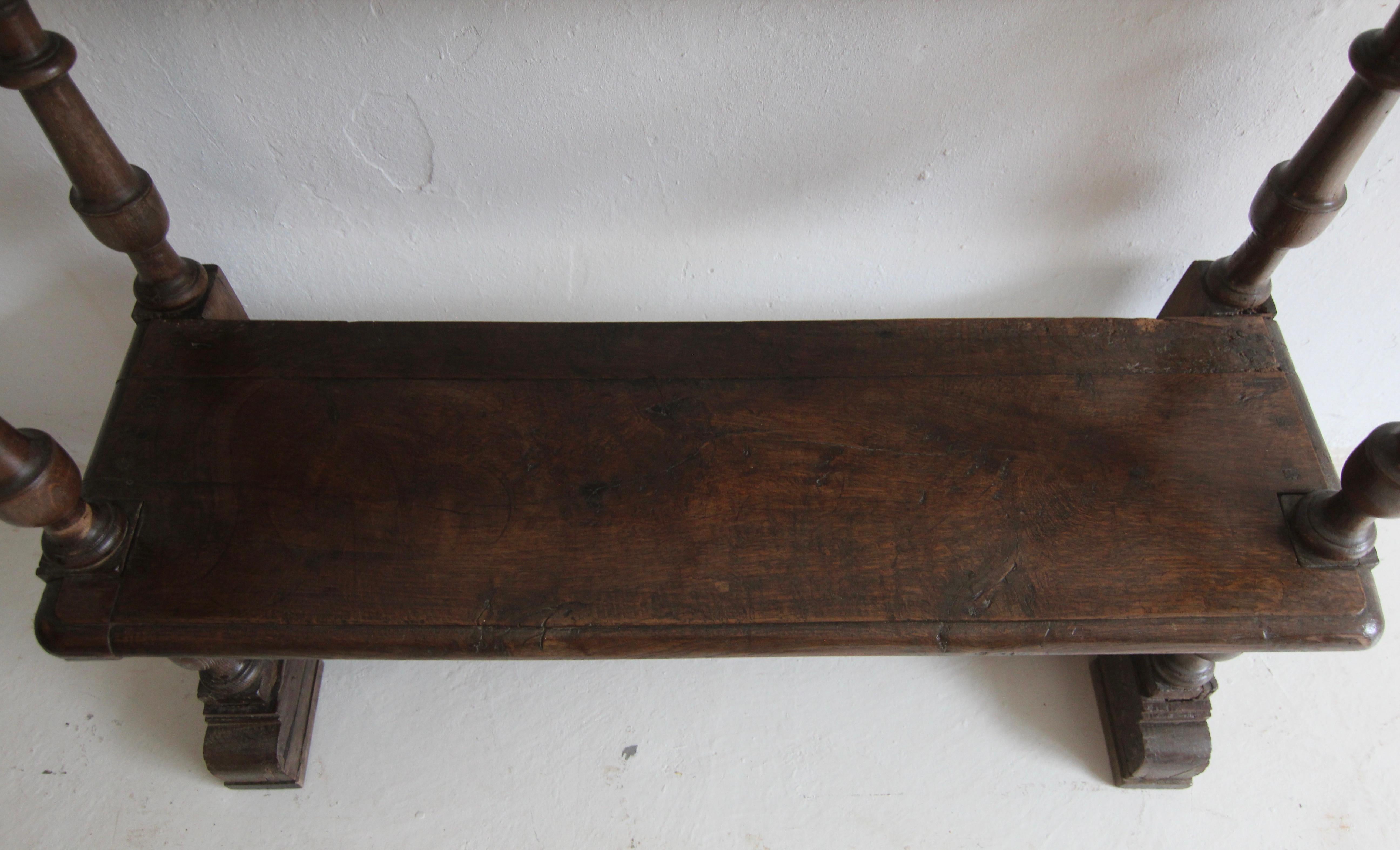 Small Early 19th Century Rustic Oak Church Pew or Bench 8