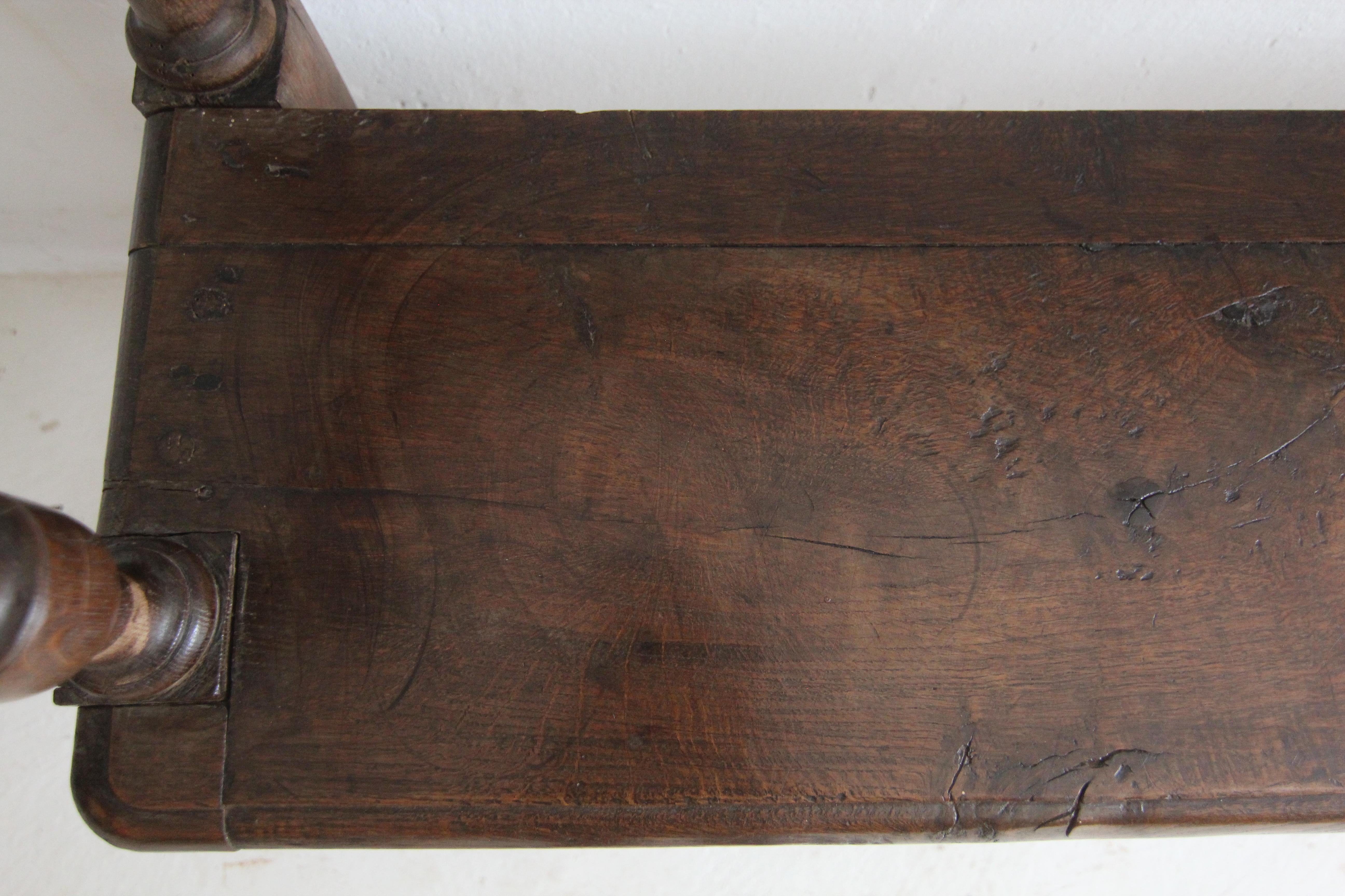Small Early 19th Century Rustic Oak Church Pew or Bench 11