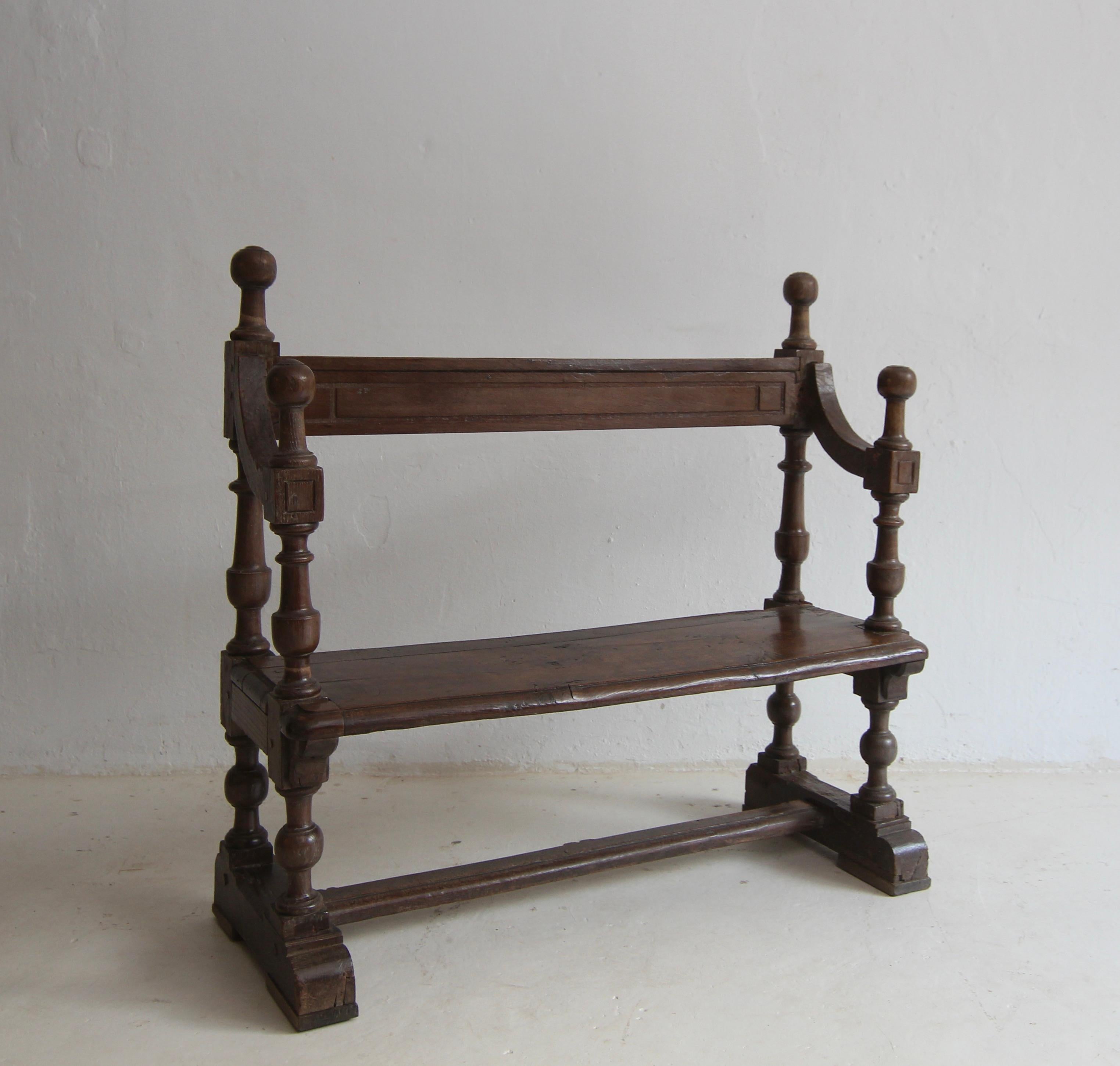Small Early 19th Century Rustic Oak Church Pew or Bench 13