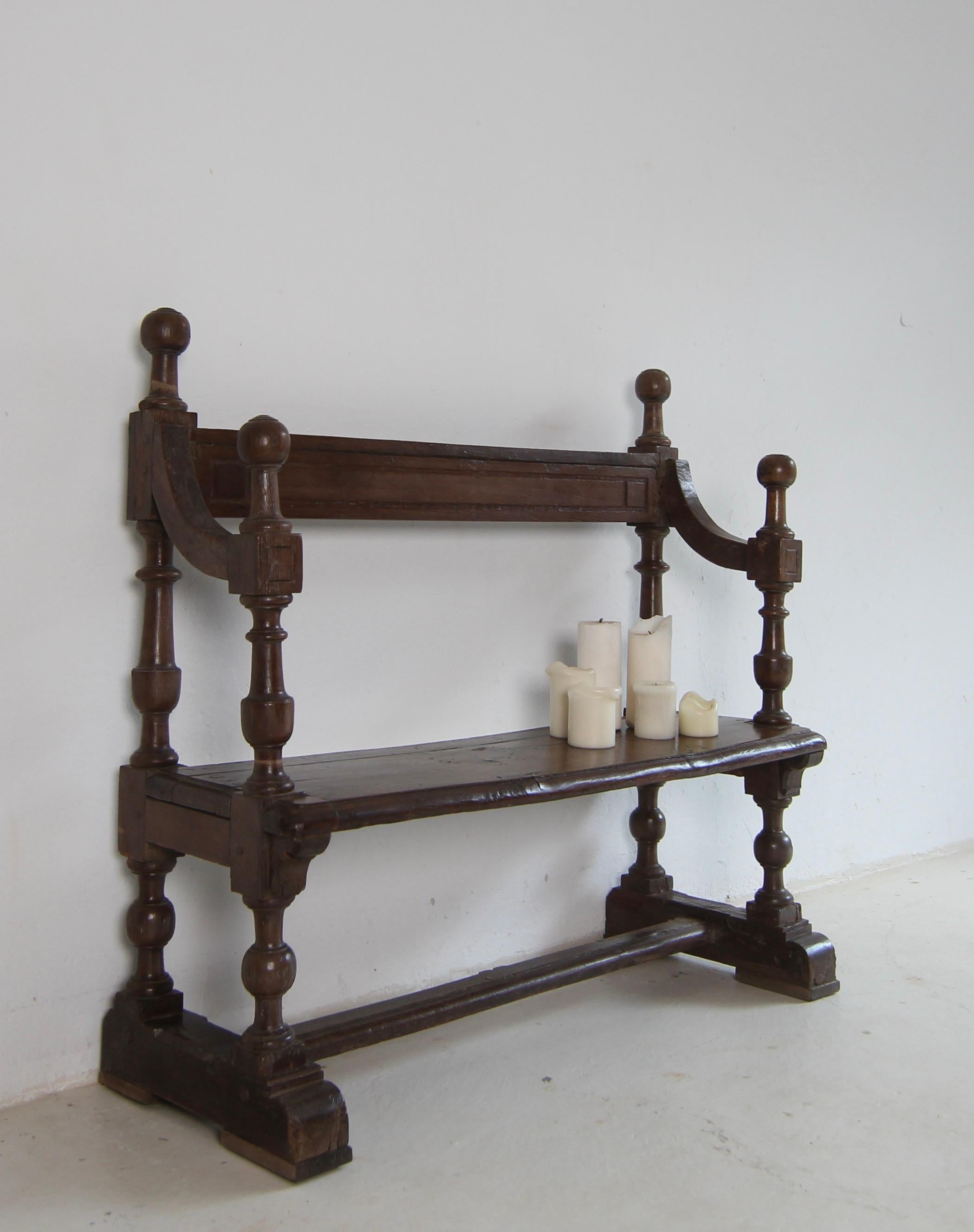 European Small Early 19th Century Rustic Oak Church Pew or Bench