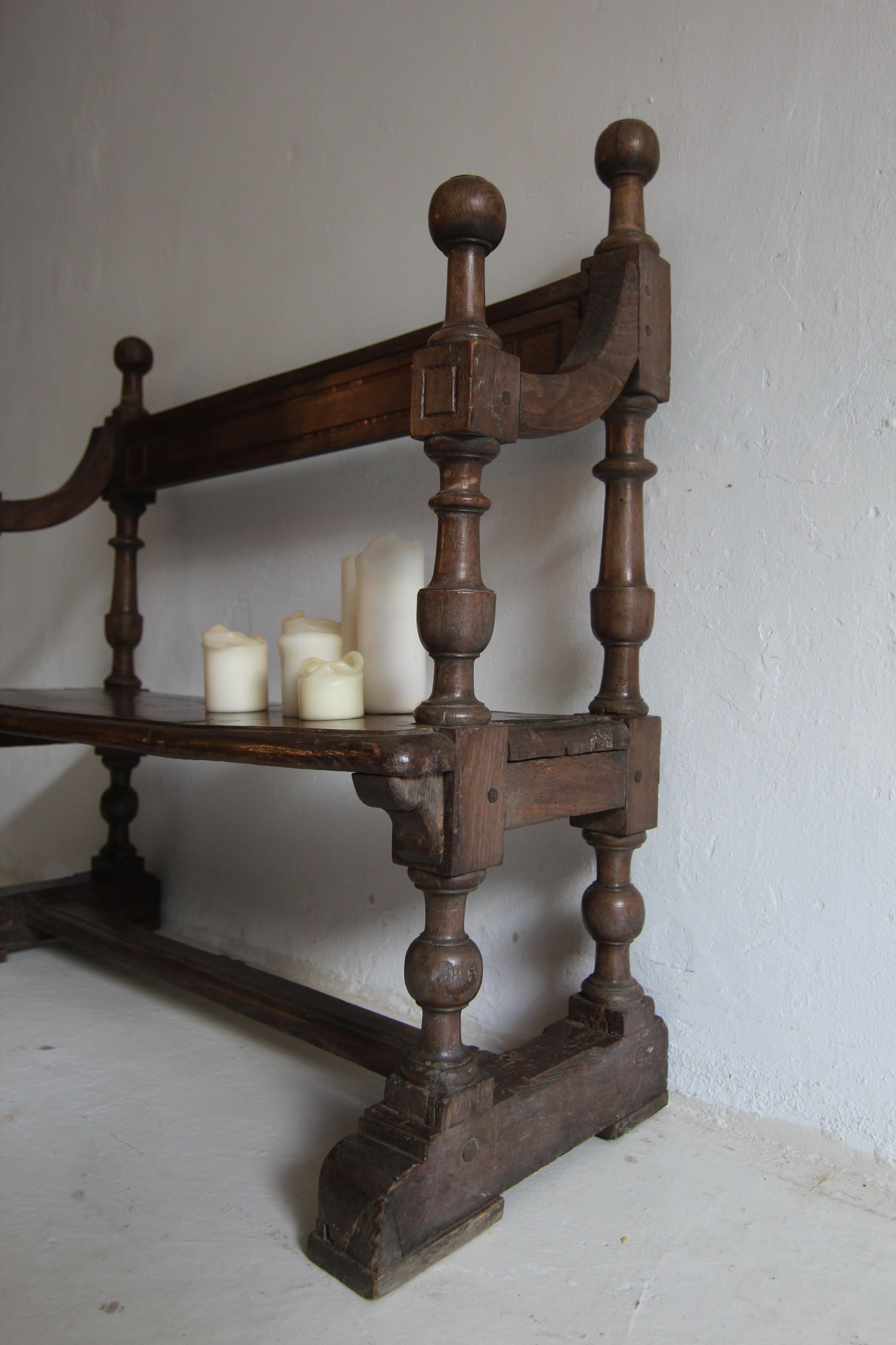 Small Early 19th Century Rustic Oak Church Pew or Bench 1