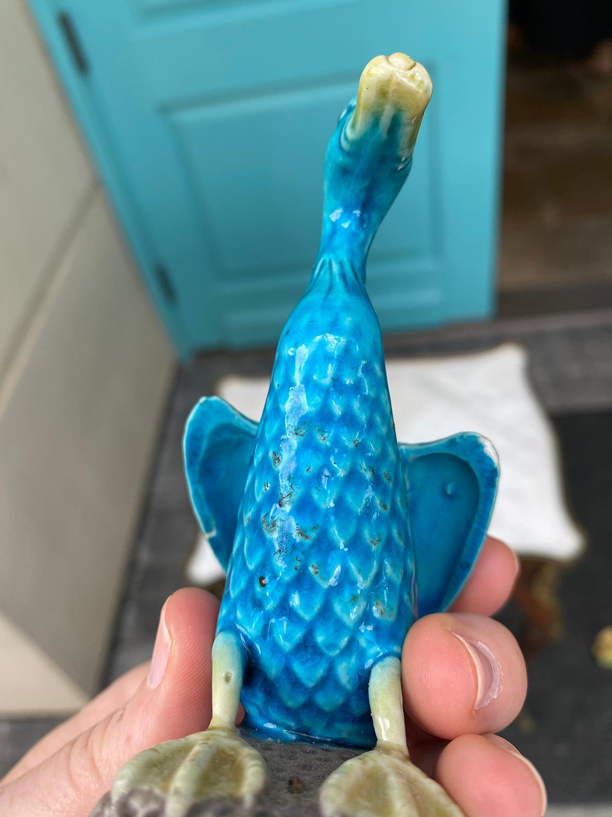 Kleine chinesische glasierte blaue Ente des frühen 20. Jahrhunderts:: nicht markiert 5