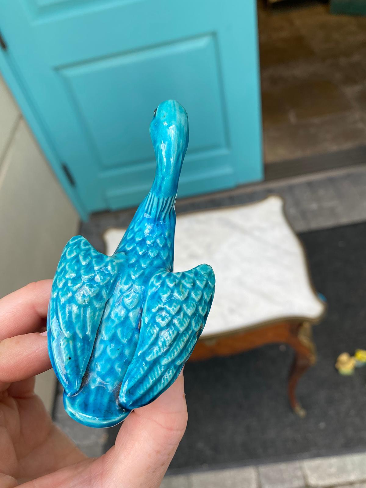 Kleine chinesische glasierte blaue Ente des frühen 20. Jahrhunderts:: nicht markiert 6
