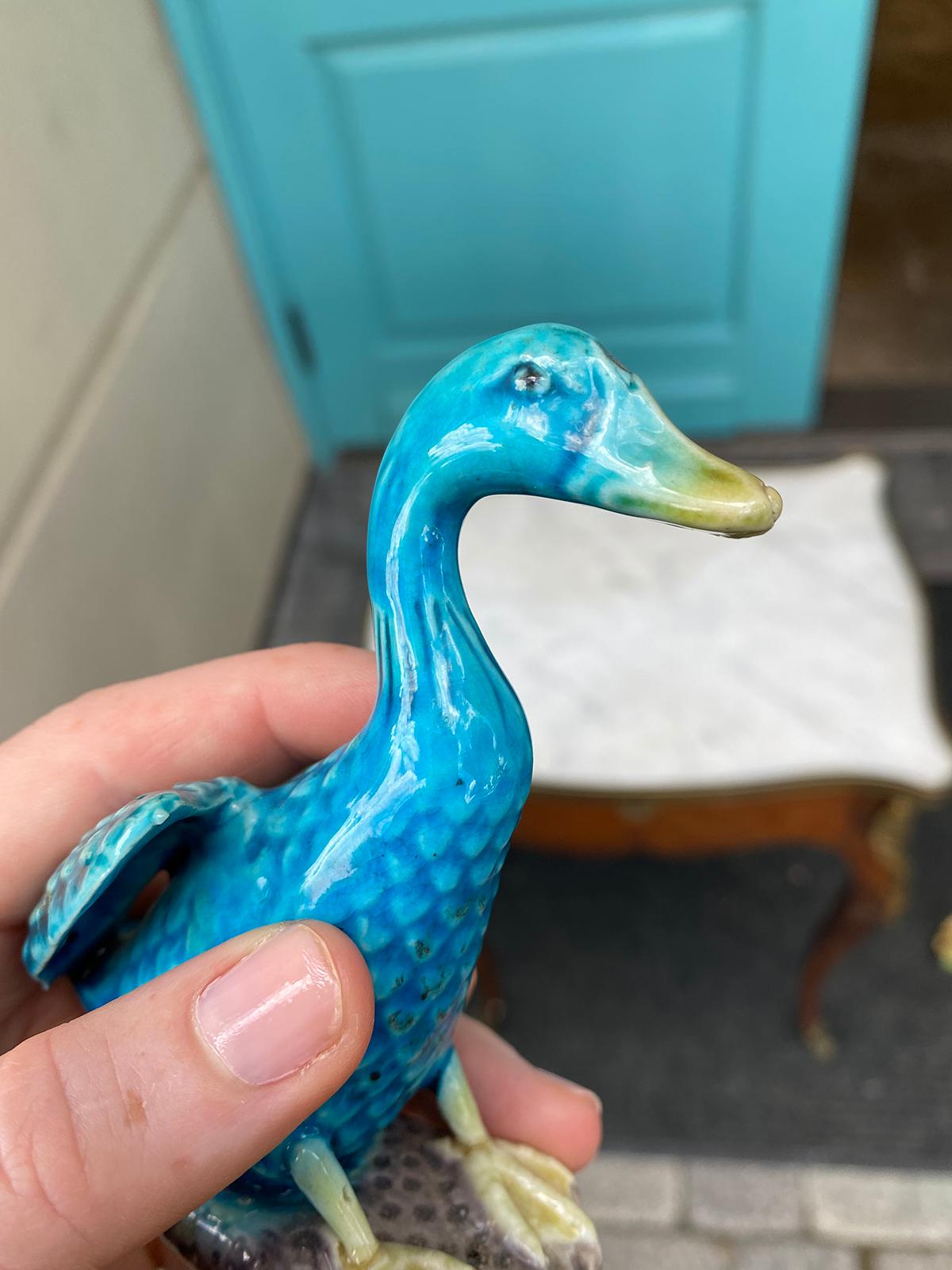 Kleine chinesische glasierte blaue Ente des frühen 20. Jahrhunderts:: nicht markiert 3