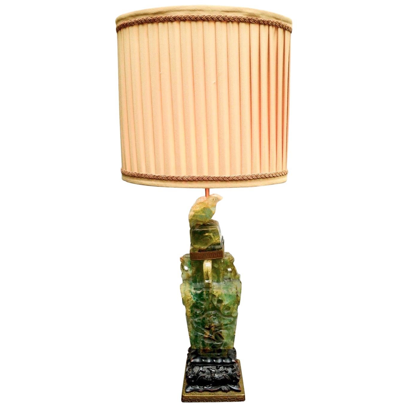 Beautiful Vintage Style Hand Carved Green Jade Longevity Lamp Finial 3" 
