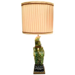 Small Early 20th Century Chinese Green Quartz Lamp with a Jade Finial