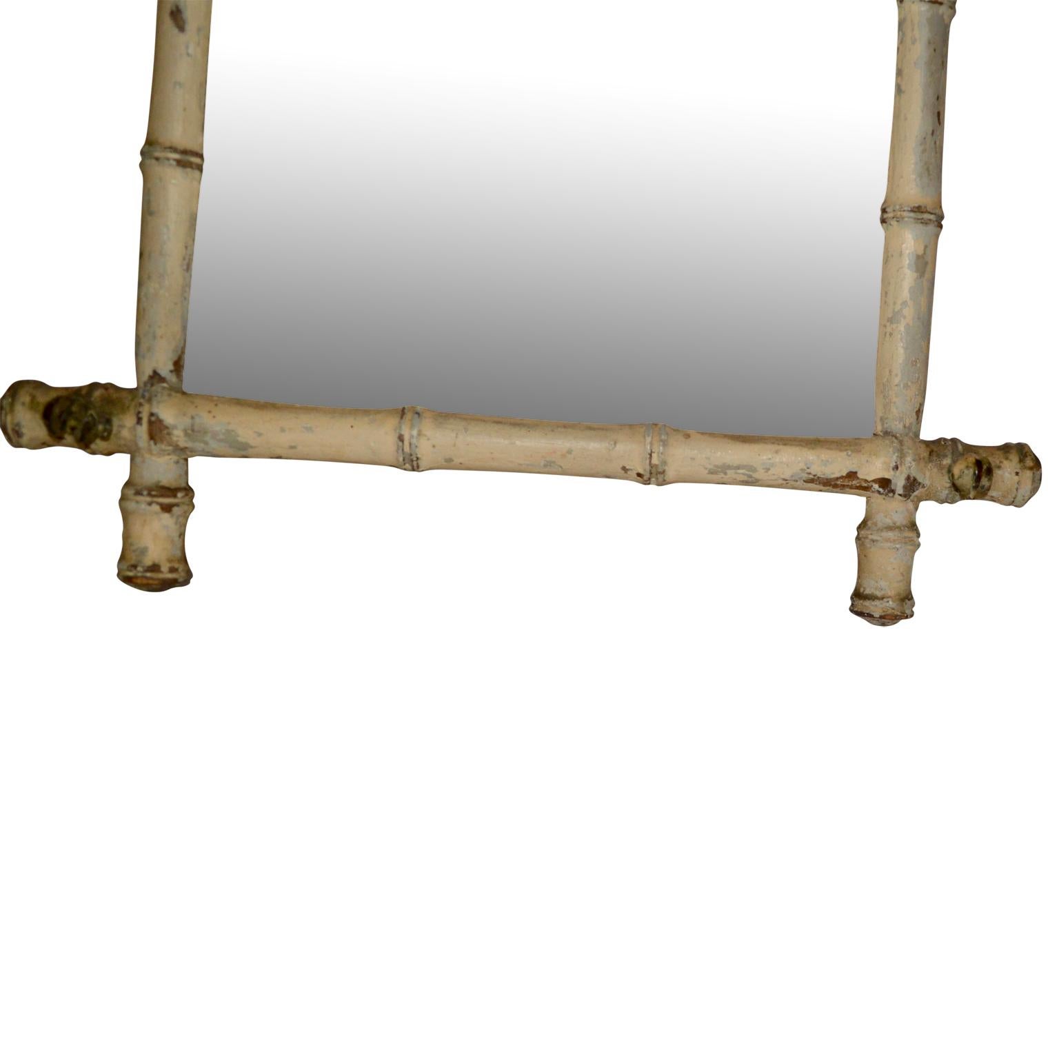 Colonial Revival Small Early 20th Century White-Painted French Faux Bamboo Wall Mirror For Sale