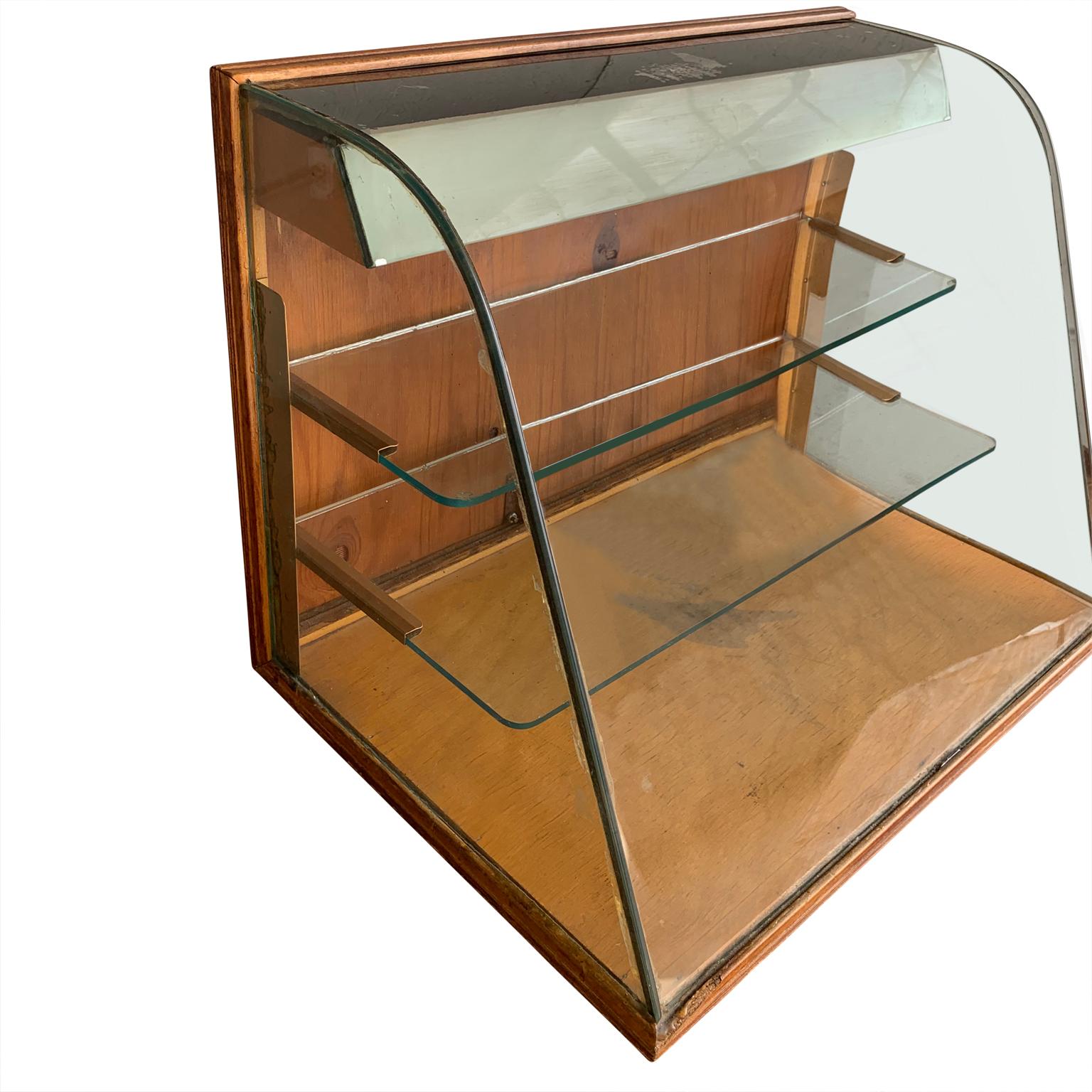 Small early American vintage two-tier tabletop shop display cabinet,
Marked 4215.
   