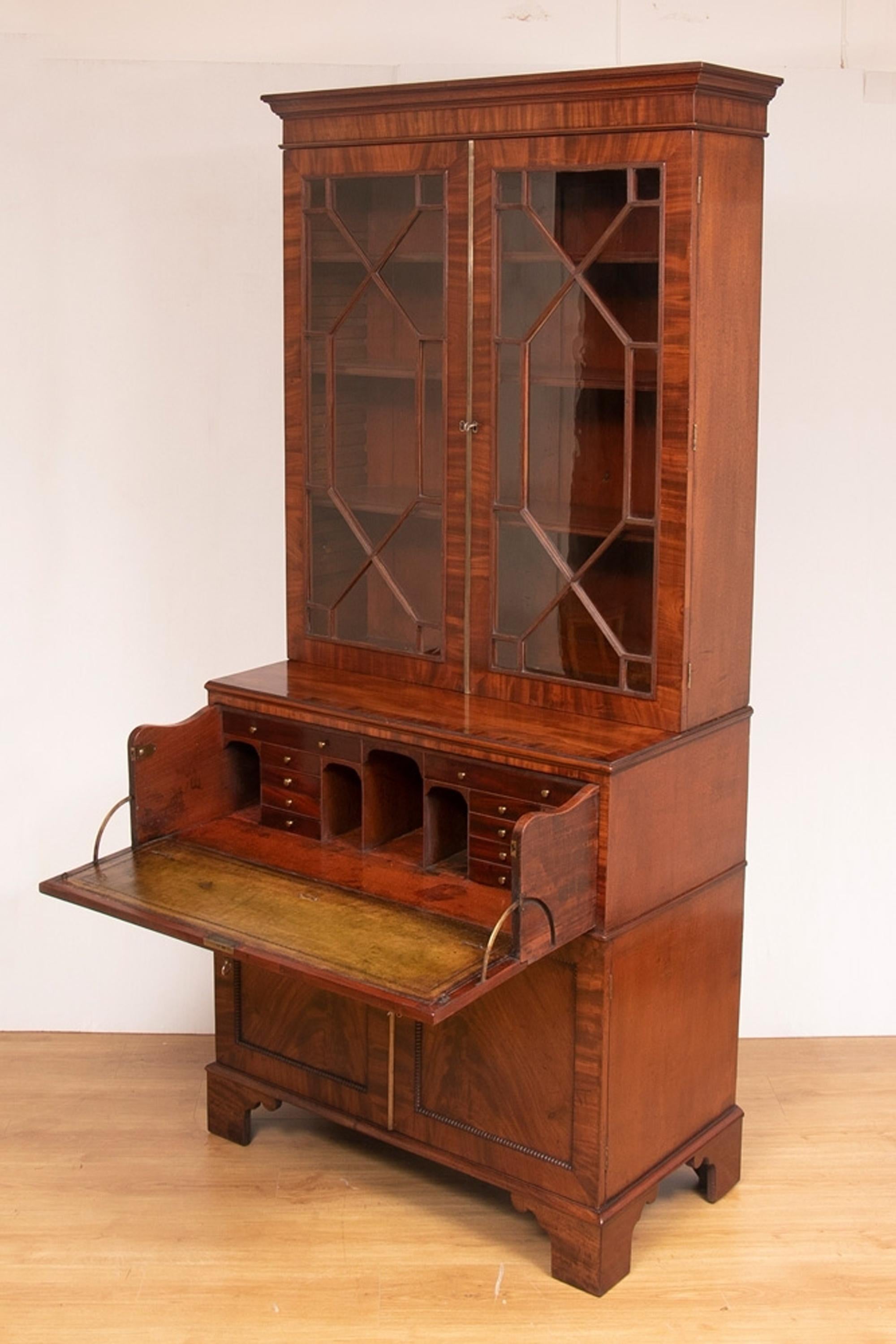 British Small Early Georgian 1780-1800 Mahogany Secretaire Bureau Bookcase