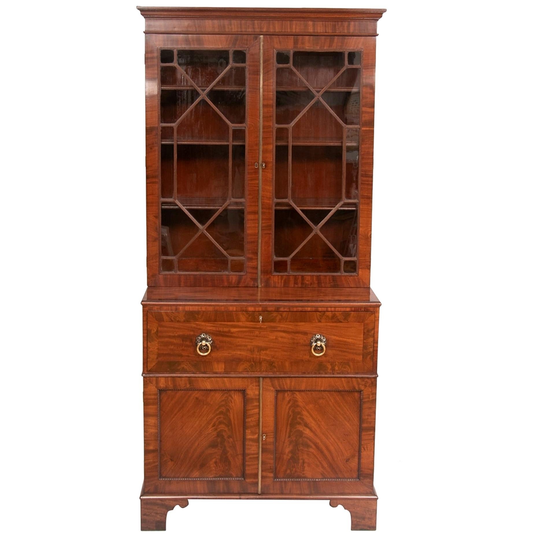 Small Early Georgian 1780-1800 Mahogany Secretaire Bureau Bookcase