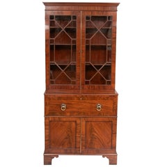 Small Early Georgian 1780-1800 Mahogany Secretaire Bureau Bookcase