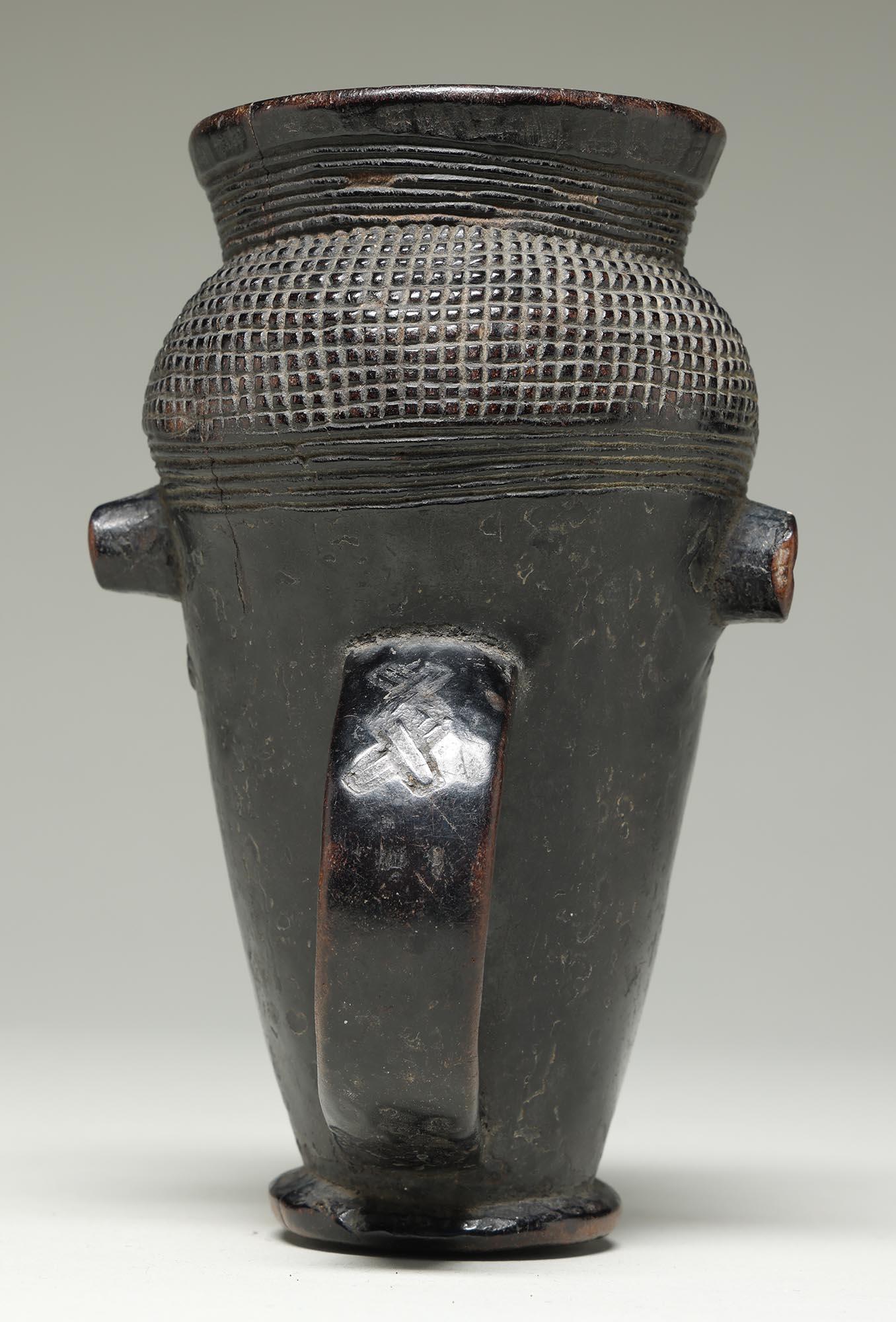 Wood Small early Kuba Cup With Sweet Face, Fine Hair, Handle DRC, Africa For Sale