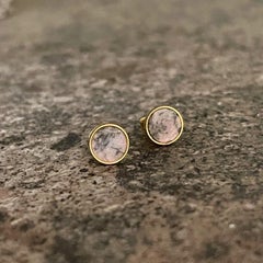 Small earrings studs with pink stone rodingite gold