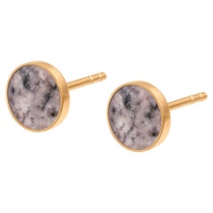 Small earrings studs with pink stone rodingite gold