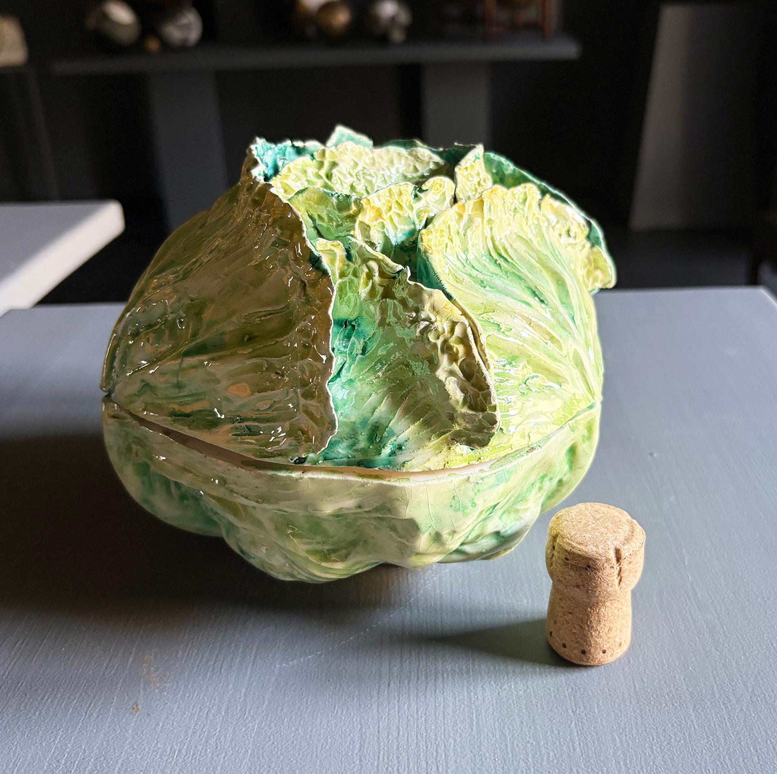 Small Earthenware Cabbage-Shaped Soup Tureen, Gaetano Bonato, late 19th century For Sale 8