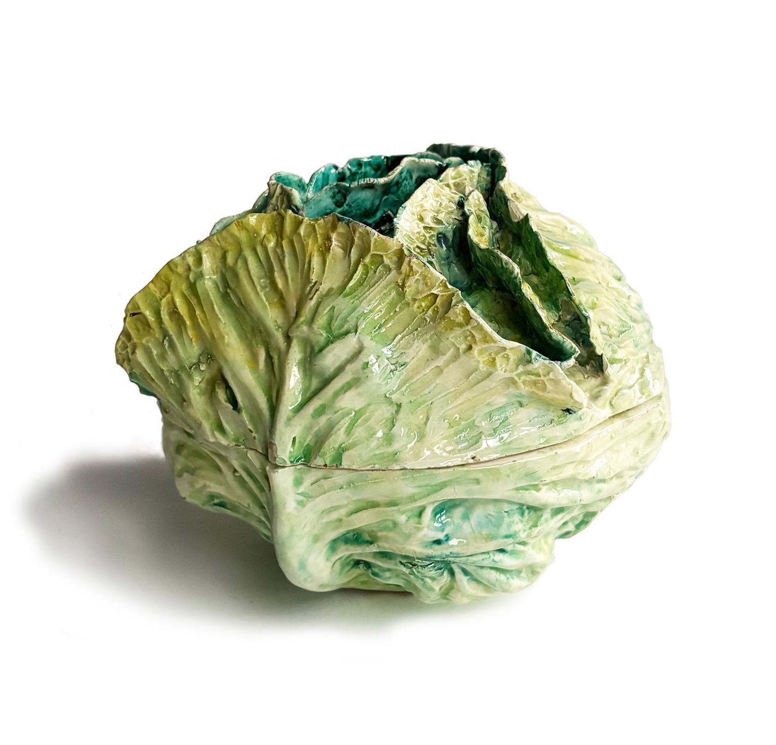 Other Small Earthenware Cabbage-Shaped Soup Tureen, Gaetano Bonato, late 19th century For Sale