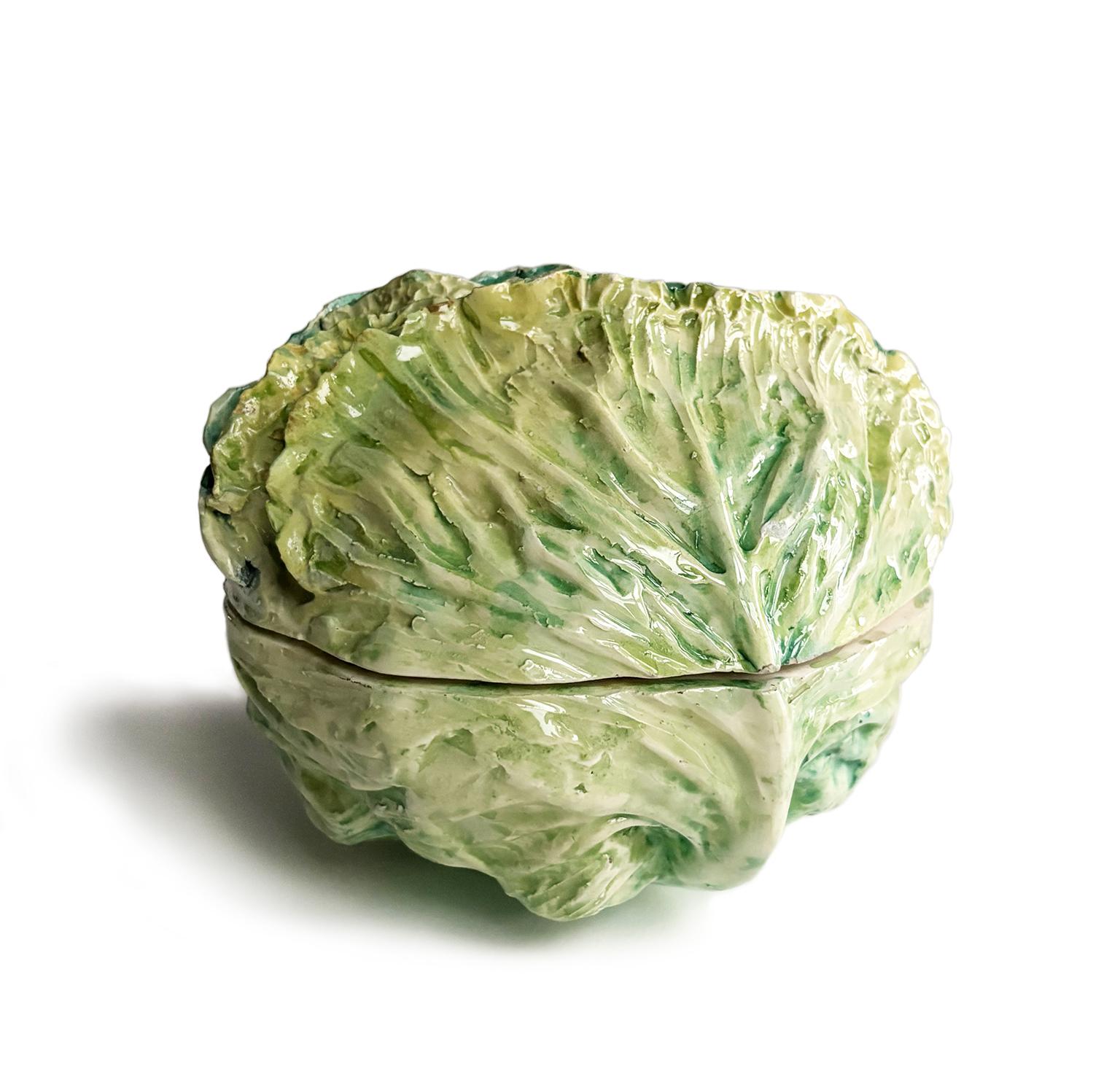 Enameled Small Earthenware Cabbage-Shaped Soup Tureen, Gaetano Bonato, late 19th century For Sale
