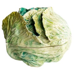 Antique Small Earthenware Cabbage-Shaped Soup Tureen, Gaetano Bonato, late 19th century