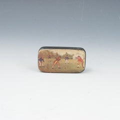 Small Ebonised Snuff Box With Painted Cricket Scene
